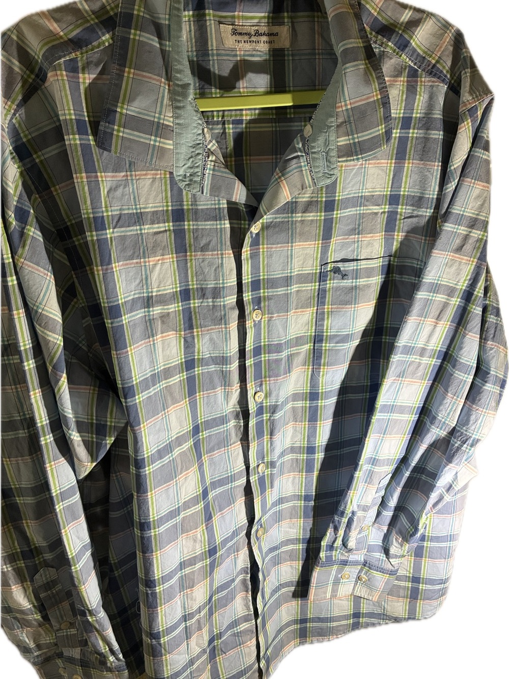 Tommy Bahama Plaid Button-Down Shirt in Light Blue, Navy & Green - Picture 4 of 5